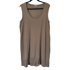 Lilla‎ P Sleeveless Tank Shift Dress Olive Green Midi Length Size L Cotton